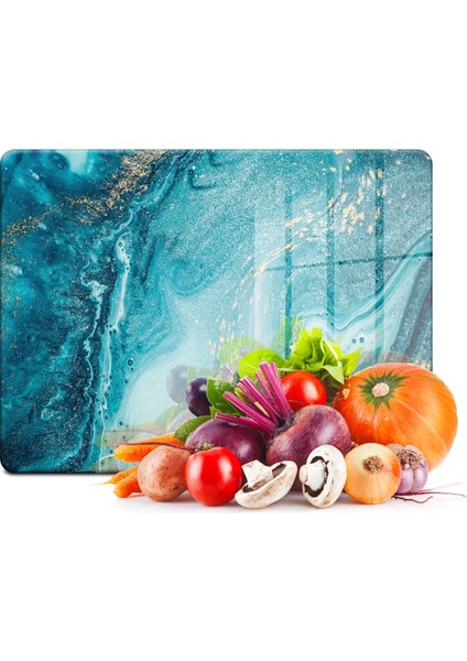 Mavi Mermer Görünümlü Cam Kesim Tablası 20 x 30 cm