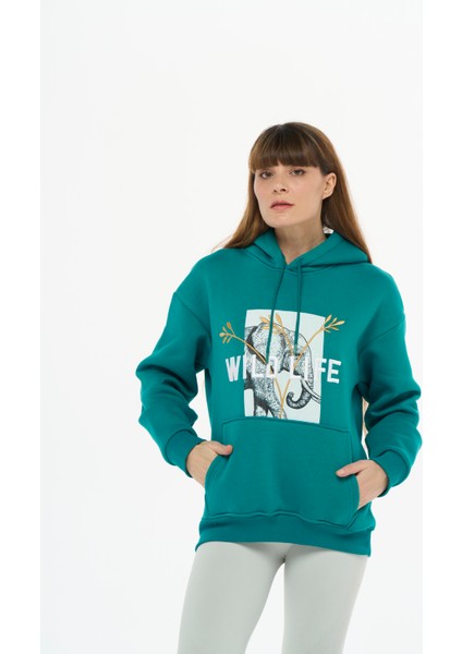 Kadın Pamuklu Içi Polarlı Kapüşonlu Sweatshirt
