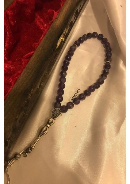 Ametist Tespih Doğal Taş Tesbih Gümüş Imameli Ahşap Kutulu fiyatları