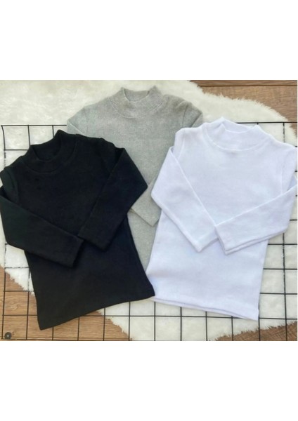 Unisex Çocuk 3ADET Gri Siyah Beyaz Fitilli Yumuşacık Yarım Balıkçı Bady Badi