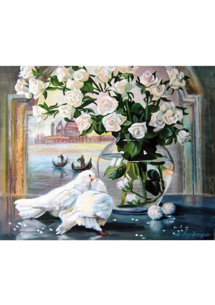 Güvercin ve Çiçek Sayılarla Boyama Seti Kasnaklı