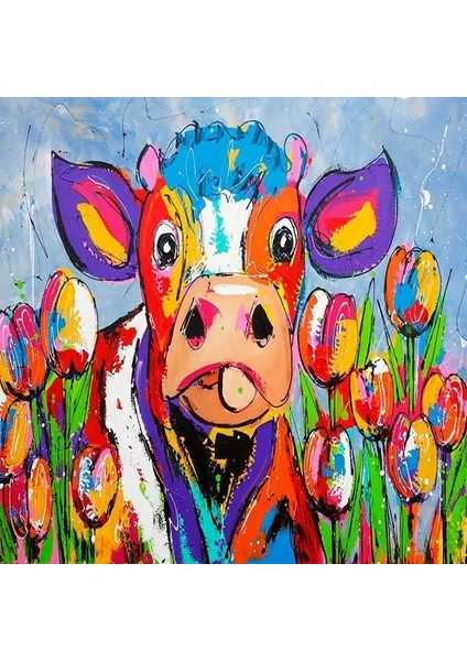 Sevimli Inek ve Çiçekler Sayılarla Boyama Seti Kasnaklı