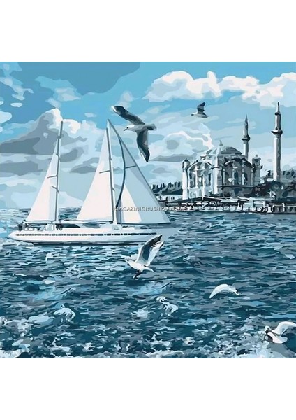 Yelken Martı ve Cami Sayılarla Boyama Seti Kasnaklı