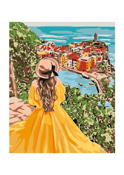 Sarı Elbiseli Kadın Sayılarla Boyama Seti Kasnaklı