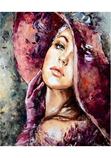 Şapkalı Kadın 3 Sayılarla Boyama Seti Kasnaklı