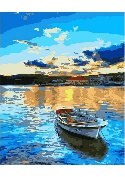 Mavi Sular ve Tekne Sayılarla Boyama Seti Kasnaklı