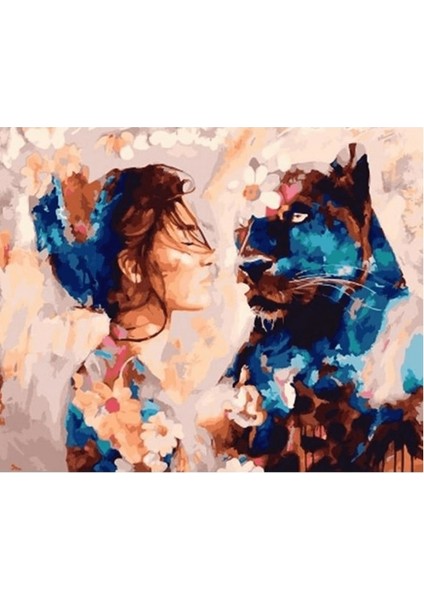 Kadın ve Panter Sevgisi Sayılarla Boyama Seti Kasnaklı