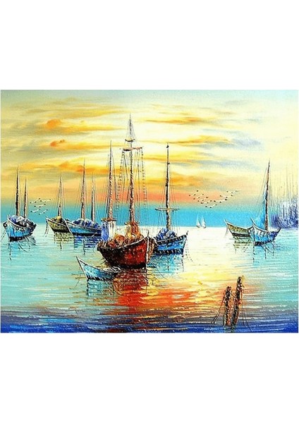 Sahilde Gün Batımı Sayılarla Boyama Seti Kasnaklı