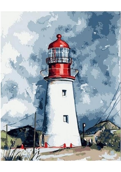 Deniz Feneri ve Bulutlar Sayılarla Boyama Seti Kasnaklı