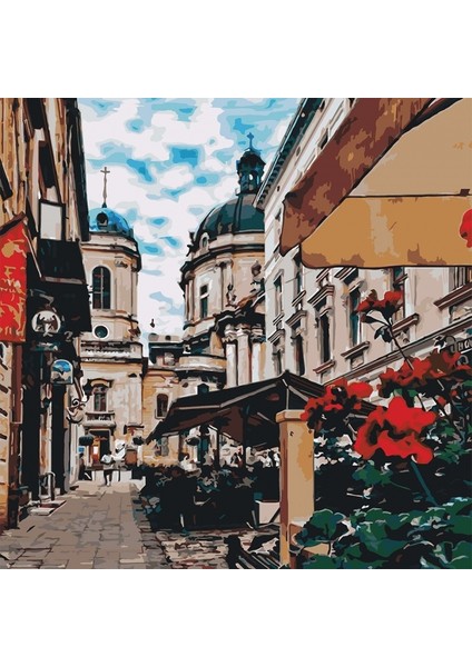 Avrupa'da Bir Sokak Sayılarla Boyama Seti Kasnaklı