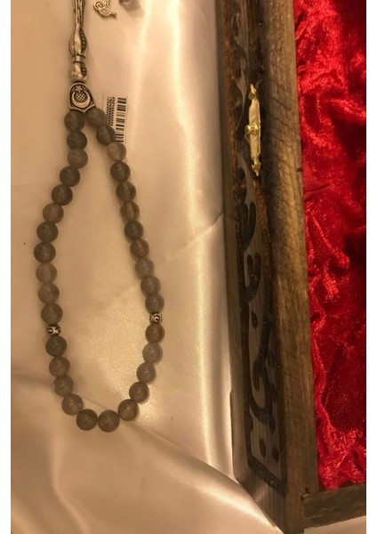 Akik Tespih Akik Doğal Taş Tesbih Gümüş Imameli Ahşap Kutulu