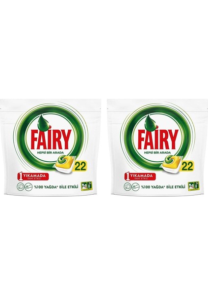 Hepsi Bir Arada Bulaşık Makinesi Deterjanı Kapsülü Limon Kokulu 22 Yıkama x 2 Adet