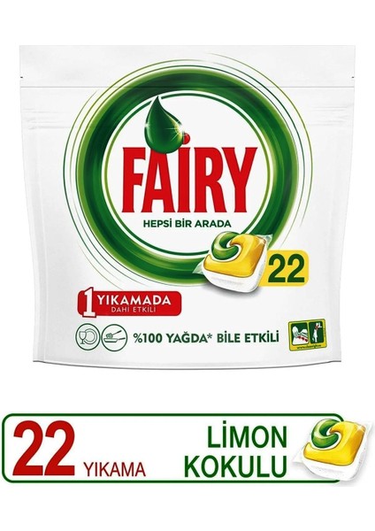 Hepsi Bir Arada Bulaşık Makinesi Deterjanı Kapsülü Limon Kokulu 22 Yıkama x 2 Adet