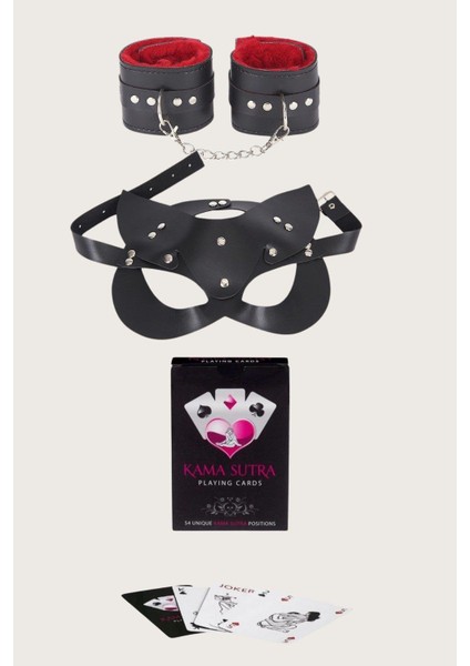 MOTTO10 Butik Sexy Görselli Oyun Kartı Kama Sutra Kelepçe Maske Set