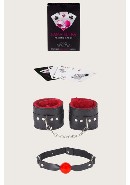 MOTTO10 Butik Sexy Görselli Oyun Kartı Kama Sutra Ağız Topu Kelepçe Set