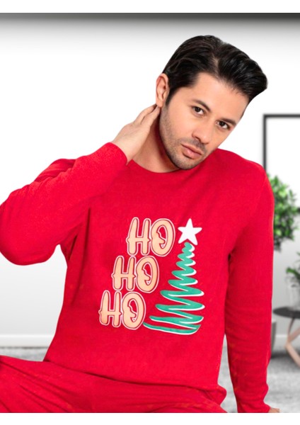 Baskılı Pamuk Erkek Yeni Yıl Pijama Takımı (Ho Ho Ho) fırsatları