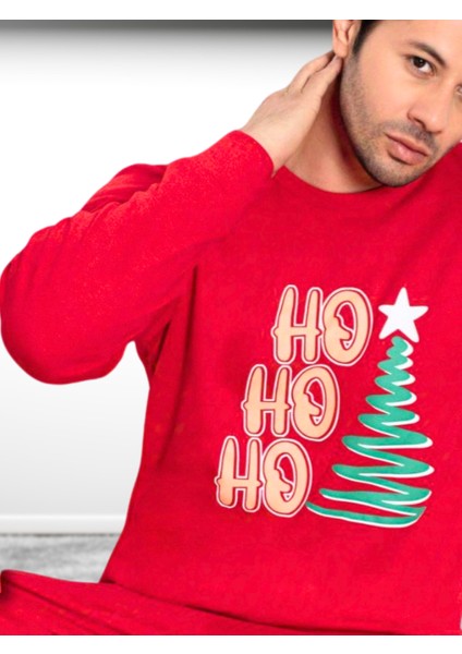 Baskılı Pamuk Erkek Yeni Yıl Pijama Takımı (Ho Ho Ho) indirimleri