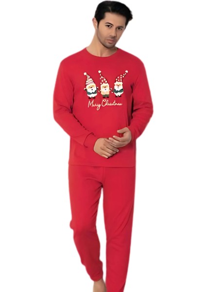 Baskılı Pamuk Erkek Yeni Yıl Pijama Takımı (Noel Baba)