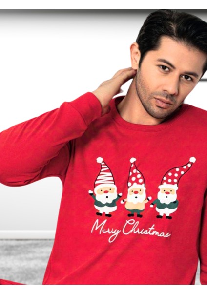 Baskılı Pamuk Erkek Yeni Yıl Pijama Takımı (Noel Baba) fırsatları