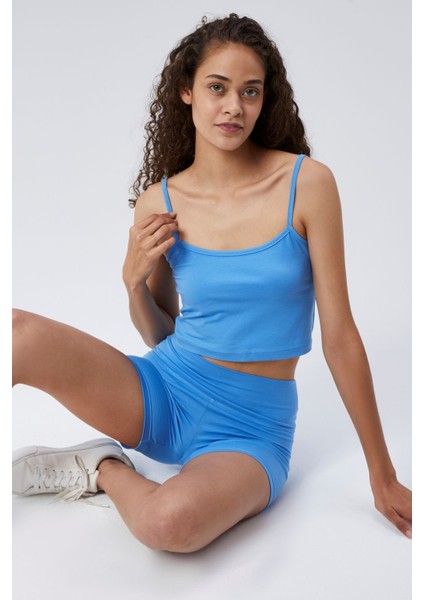 Askılı Crop Mavi Atlet