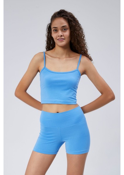 Askılı Crop Mavi Atlet
