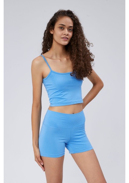 Askılı Crop Mavi Atlet