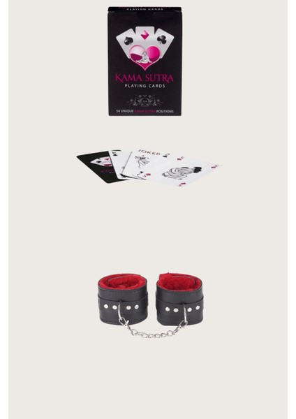 MOTTO10 Butik Sexy Görselli Oyun Kartı Kama Sutra Siyah Kırmızı Kelepçe Set