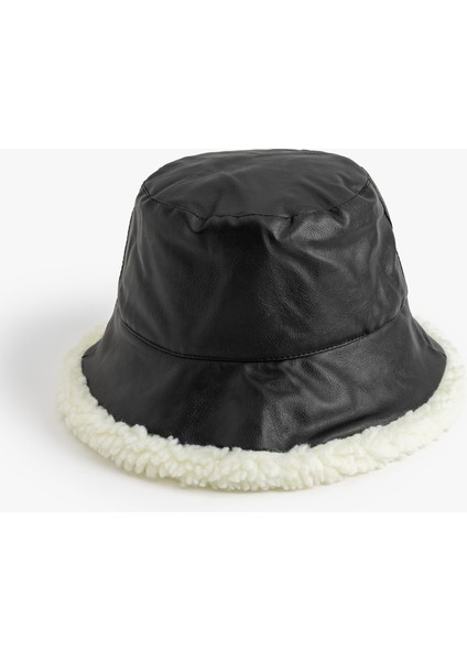 Suni Deri Bucket Şapka Peluş Astarlı