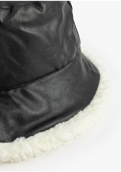 Suni Deri Bucket Şapka Peluş Astarlı