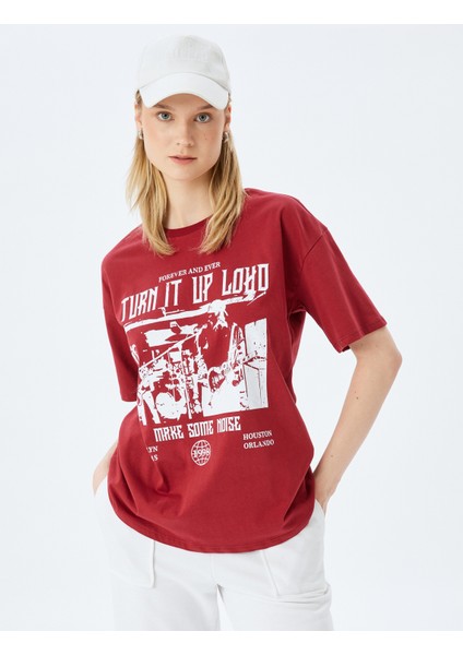 Slogan Baskılı Bisiklet Yaka Kısa Kollu Rahat Kalıp T-Shirt fiyatları