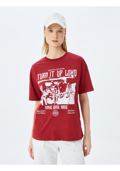 Slogan Baskılı Bisiklet Yaka Kısa Kollu Rahat Kalıp T-Shirt modelleri
