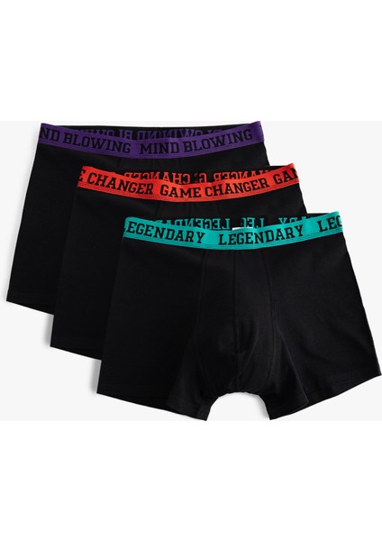Slogan Baskılı Bel Detaylı Pamuklu 3'lü Boxer Seti