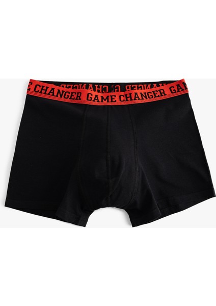 Slogan Baskılı Bel Detaylı Pamuklu 3'lü Boxer Seti