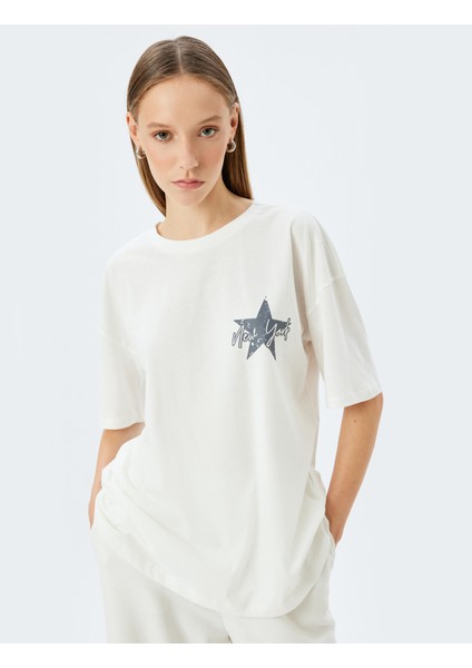 Oversize Arkası Baskılı Sloganlı Bisiklet Yaka Kısa Kollu T-Shirt