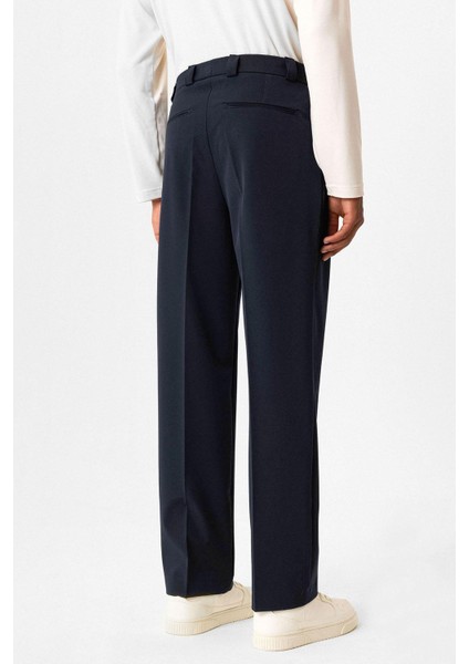 Lacivert Yüksek Bel Pileli Relaxed Fit Baggy Erkek Pantolon fırsatları