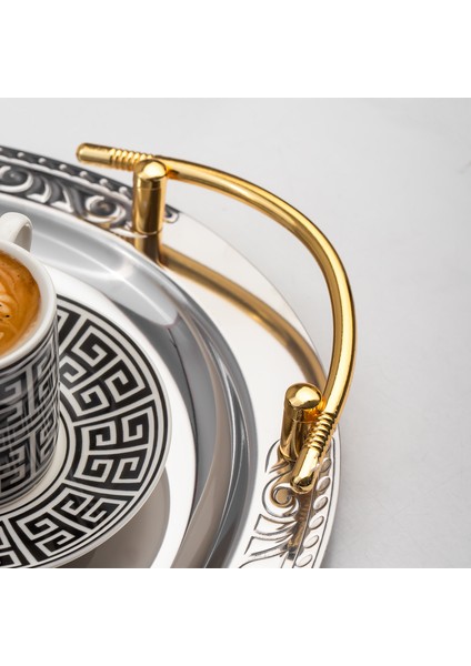 Elit Premium 2'li Paslanmaz Çelik Kahve Tepsisi Gümüş Tepsi Gold Detaylı Dekoratif Servis Sunum Tepsisi fiyatları