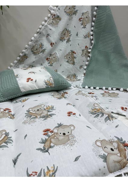 Poplin Kumaş ve Ponponlu Alt Açma , Yastık ve Battaniye 3'lü Set modelleri