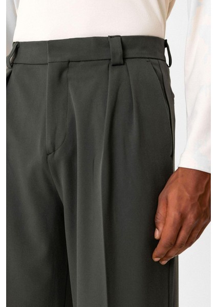 Haki Yüksek Bel Pileli Relaxed Fit Baggy Erkek Pantolon fırsatları