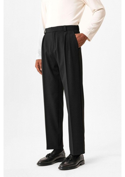 Siyah Yüksek Bel Pileli Relaxed Fit Baggy Erkek Pantolon modelleri
