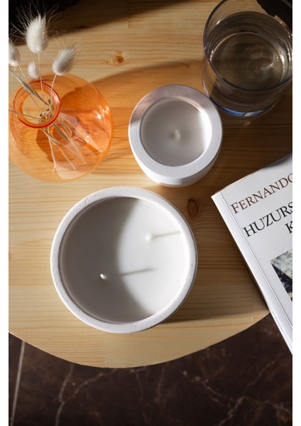 Amber Kokulu 2'li Beton Mum Seti | Modern Tasarım