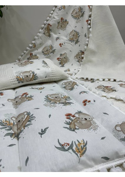 Poplin Kumaş ve Ponponlu Alt Açma , Yastık ve Battaniye 3'lü Set modelleri