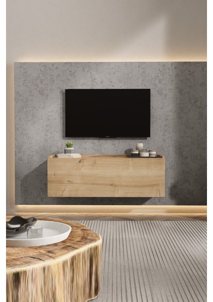 Tv Sehpa Ünitesi Safir Meşe Kapaklı Duvara Monte LD-1002-M2FS90