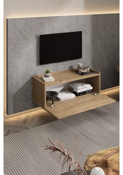 Tv Sehpa Ünitesi Safir Meşe Kapaklı Duvara Monte LD-1002-M2FS90