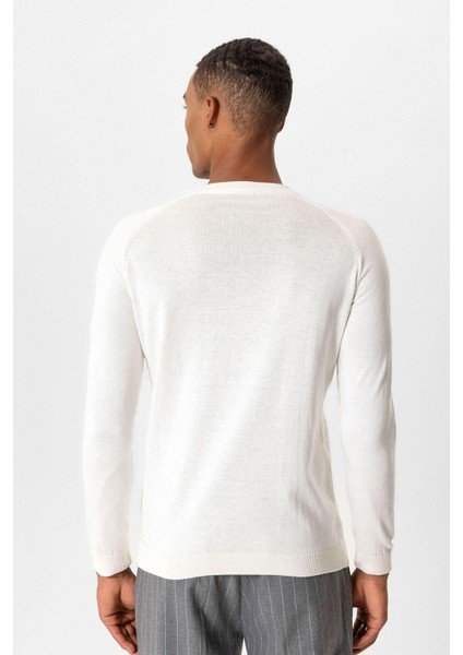 Ekru Bisiklet Yaka Slim Fit Triko Kazak indirimleri