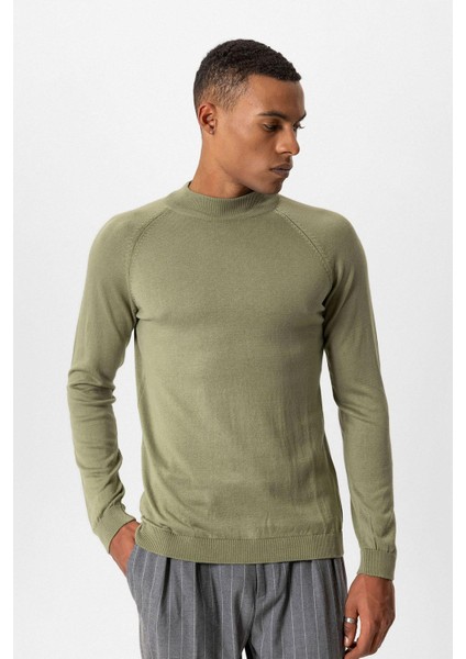 Açık Haki Yarım Boğazlı Erkek Triko modelleri