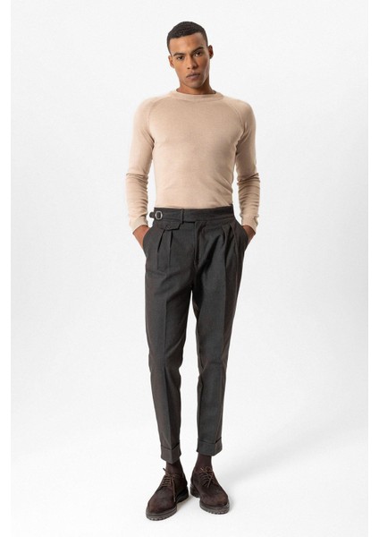 Bej Bisiklet Yaka Slim Fit Triko Kazak fiyatları