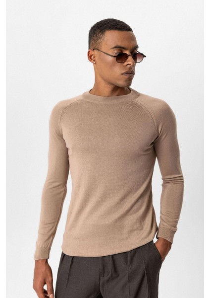 Vizon Bisiklet Yaka Slim Fit Triko Kazak