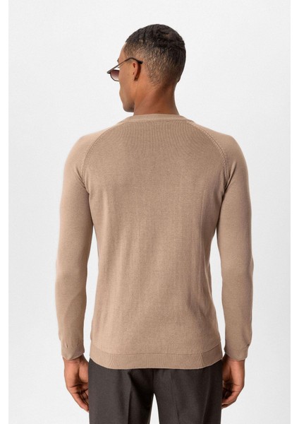 Vizon Bisiklet Yaka Slim Fit Triko Kazak fırsatları