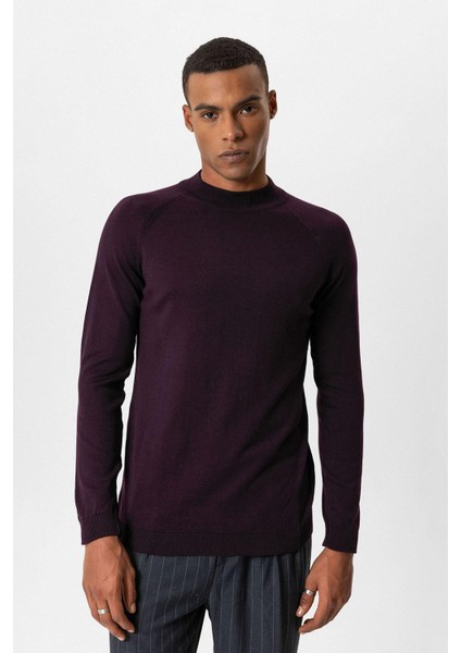 Koyu Mürdüm Yarım Boğazlı Erkek Triko