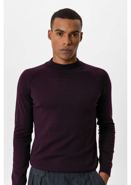 Koyu Mürdüm Yarım Boğazlı Erkek Triko fiyatları